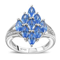 J Francis Embellished with Arctic Blue and White Zirconia by Swarovski 3.50 ctw Art Deco Ring in Rhodium Over Sterling Silver (Size 10.0) - Sticky add to cart bar