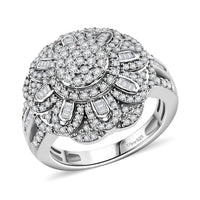 Diamond Floral Ring in Rhodium Over Sterling Silver (Size 10.0) 1.00 ctw