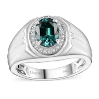 Luxoro 14K White Gold AAA Pirineu Lagoon Tourmaline, Diamond (G-H, I2) Men's Ring (Size 10.0) (6.60 g) 1.70 ctw