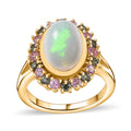 um Ethiopian Welo Opal, Pink and Green Sapphire Halo Ring in 18K Vermeil YG Over Sterling Silver (Size 10.0) 3.20 ctw - Sticky add to cart bar