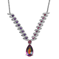 D'Joy Nebula Quartz Doublet and Multi Gemstone 16.35 ctw Cosmic Dance Necklace in Rhodium Over Sterling Silver 18 Inches