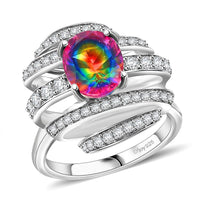 Premium Nebula Quartz Doublet, White Zircon Ring in Rhodium Over Sterling Silver (Size 10.0) 3.80 ctw