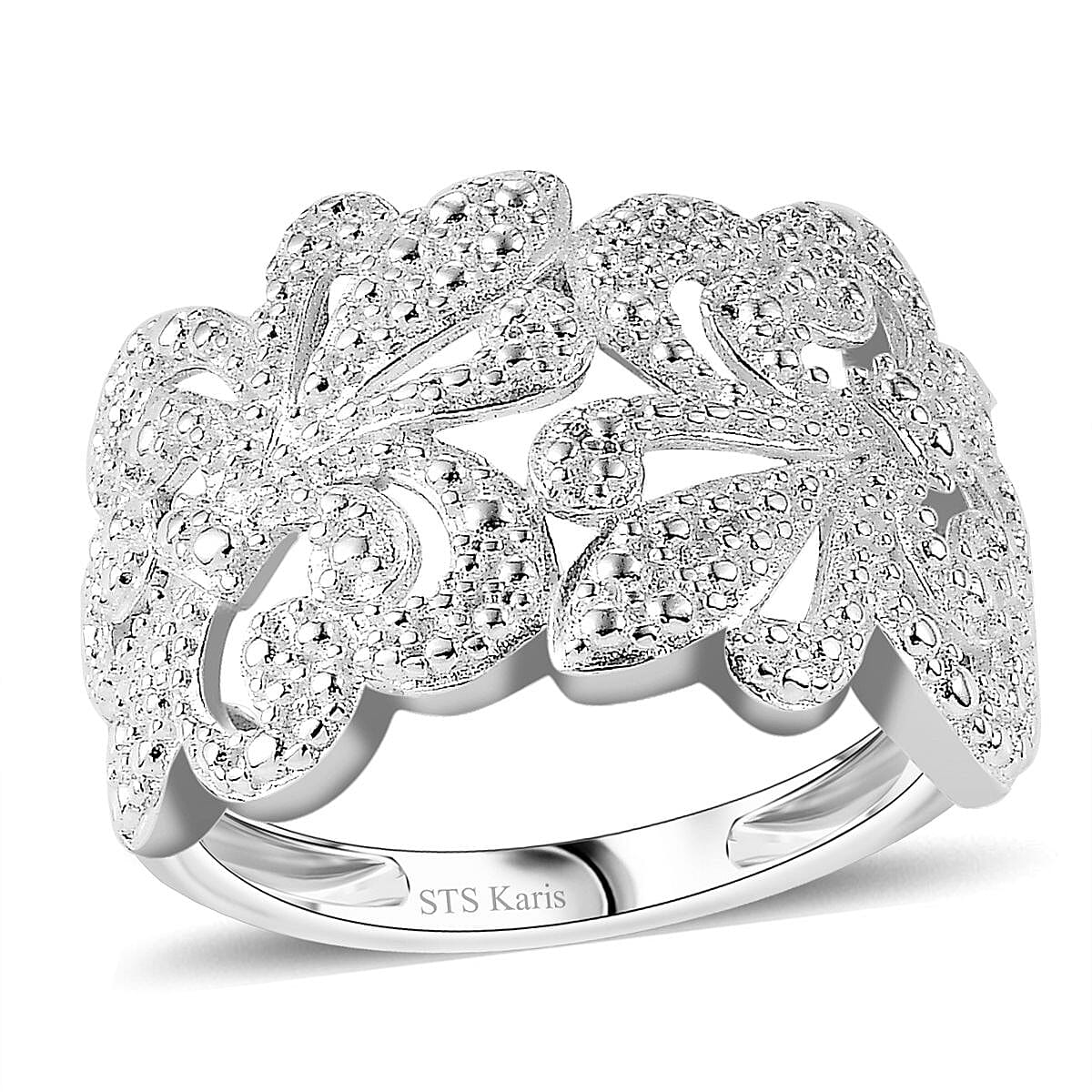 Karis White Diamond Accent Fleur De Lis Ring in Platinum Bond