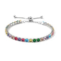Simulated Multi Color Diamond Tennis Bracelet with Bolo Slider in Silvertone 6-9Inches - Sticky add to cart bar