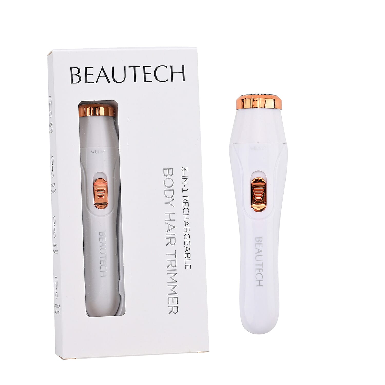 Beautech 3-in-1 Rechargeable Hair Removal Device with 3 Replacement Heads- White