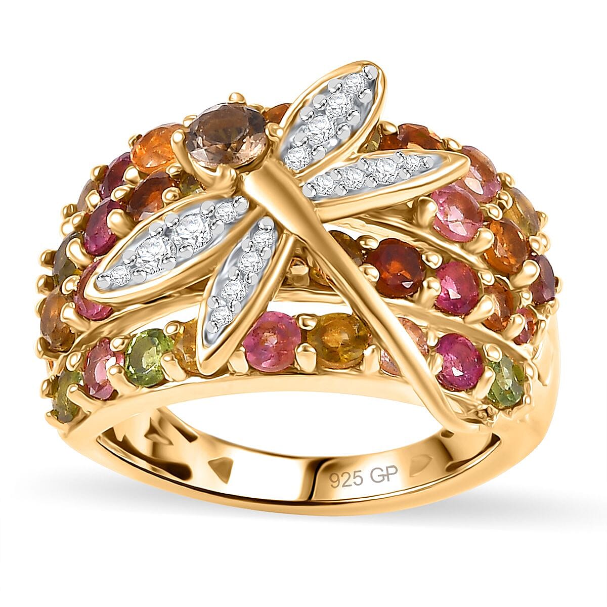 GP Multi Gemstone Dragonfly Ring in Sterling Silver