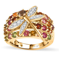 GP Multi Gemstone Dragonfly Ring in Sterling Silver