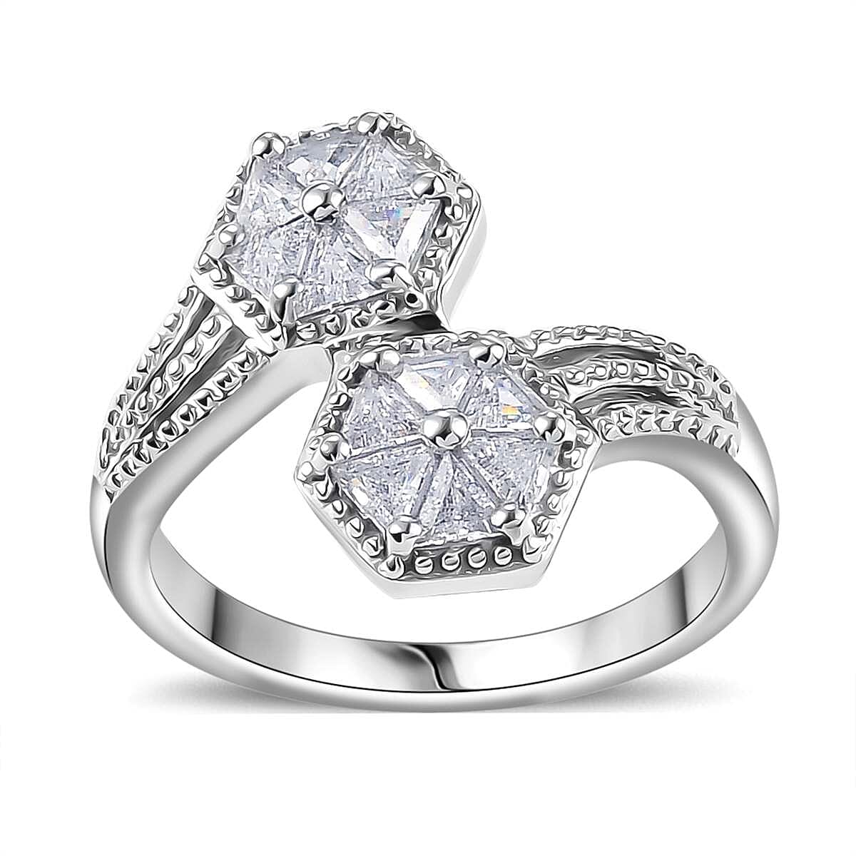 J Francis Embellished with Zirconia by Swarovski Ring in Rhodium Over Sterling Silver (Size 10.0) 1.00 ctw