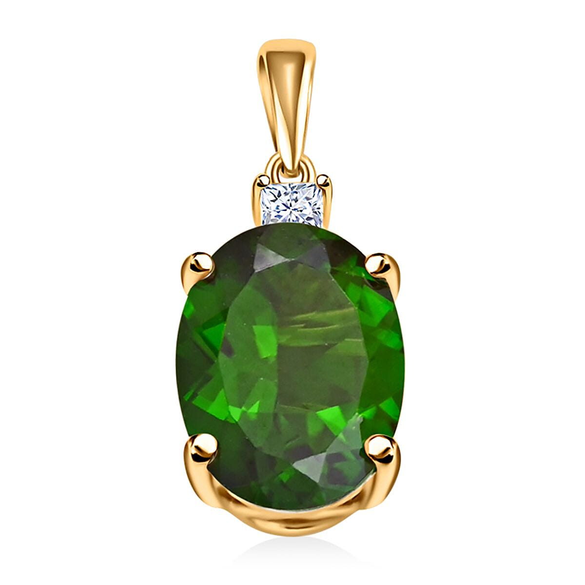 Certified & Appraised Luxoro 10K Yellow Gold AAA Chrome Diopside, Diamond (G-H, I2) Pendant 10k rope chain 18 inch 2.65 ctw