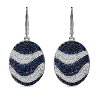 Madagascar Blue Sapphire, White Zircon Ocean Waves Earrings in Rhodium Over Sterling Silver 4.35 ctw