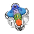 Multi Color Murano Glass  Ring Pure White Stainless Steel - Sticky add to cart bar