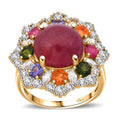 African Ruby (FF) and Multi Gemstone 11.75 ctw Radiant Blossom Ring in Vermeil Yellow Gold Over Sterling Silver - Sticky add to cart bar