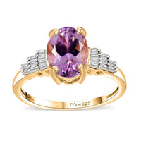 Premium Martha Rocha Kunzite, Diamond Ring in 18K Vermeil YG Over Sterling Silver (Size 7.0) 2.60 ctw