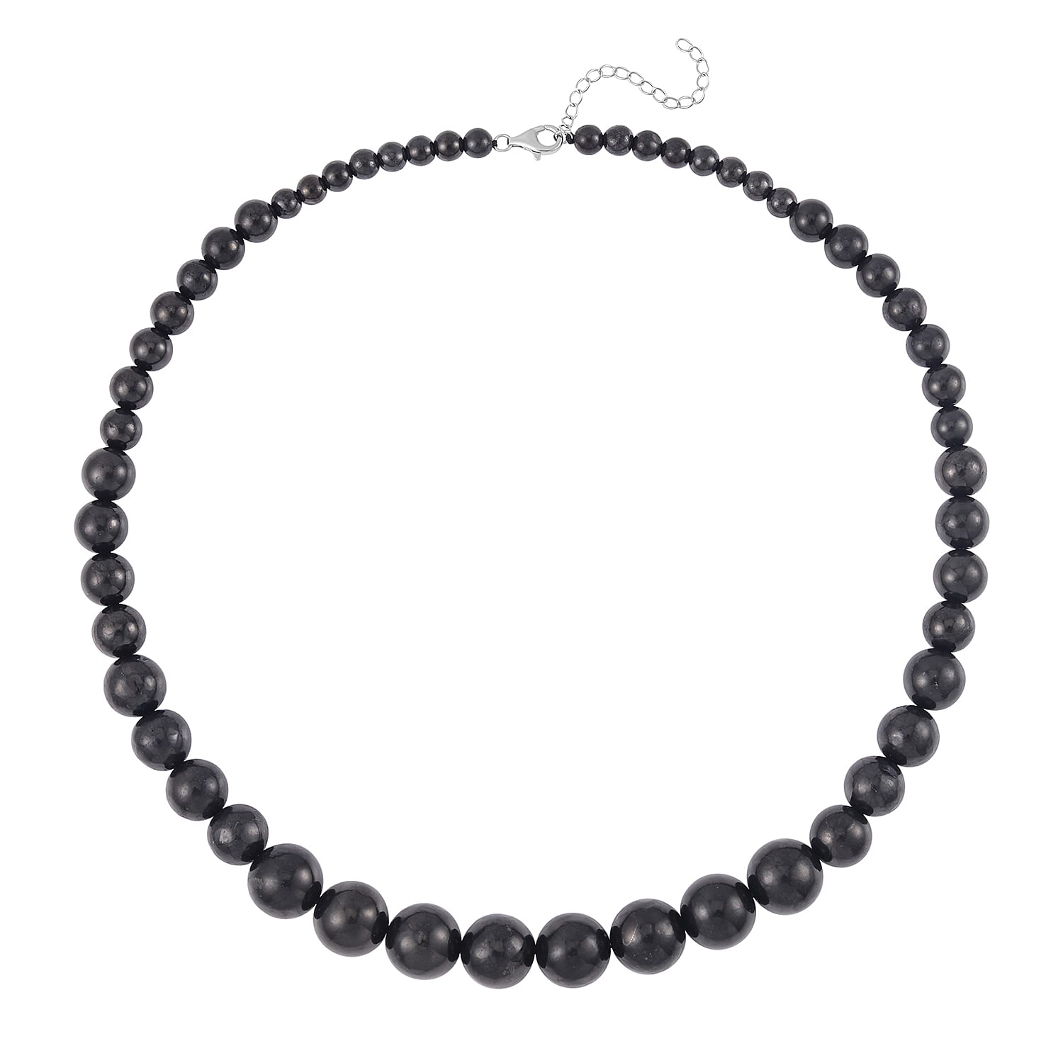 Shungite 250.00 ctw Beaded Necklace in Rhodium Over Sterling Silver 18-20 Inches