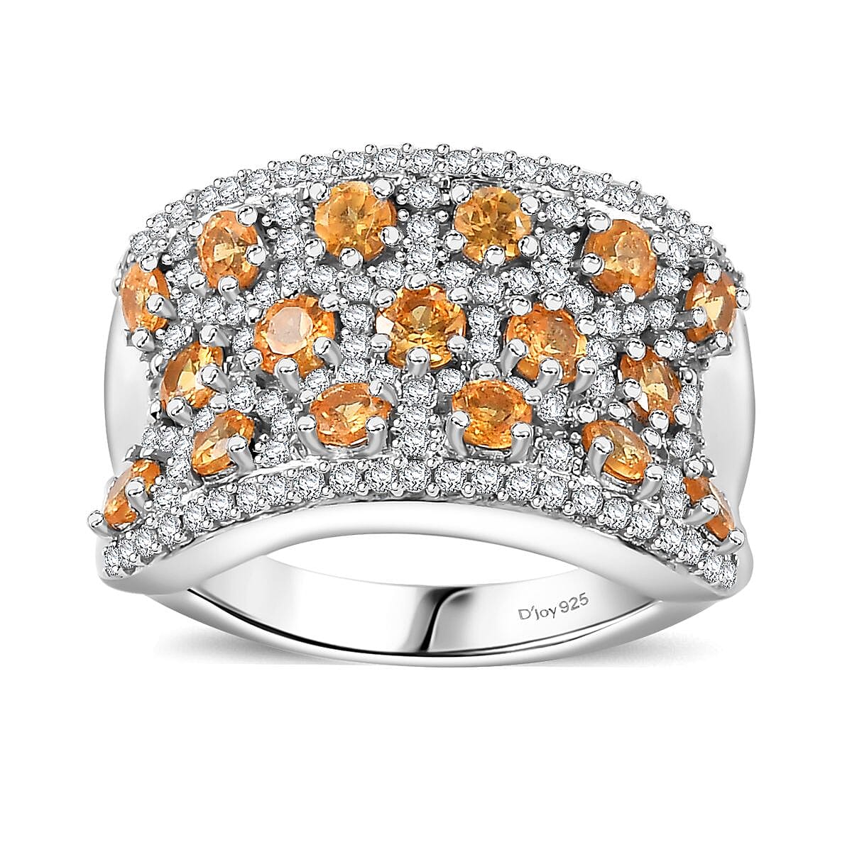 Fanta Garnet, White Zircon Honeycomb Ring in Rhodium Over Sterling Silver (Size 7.0) (Del. in 8-10 Days) 3.00 ctw
