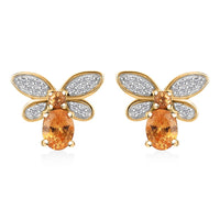 D'Joy Fanta Garnet and White Zircon 1.25 ctw Honey Bee Earrings in 18K Vermeil Yellow Gold Over Sterling Silver