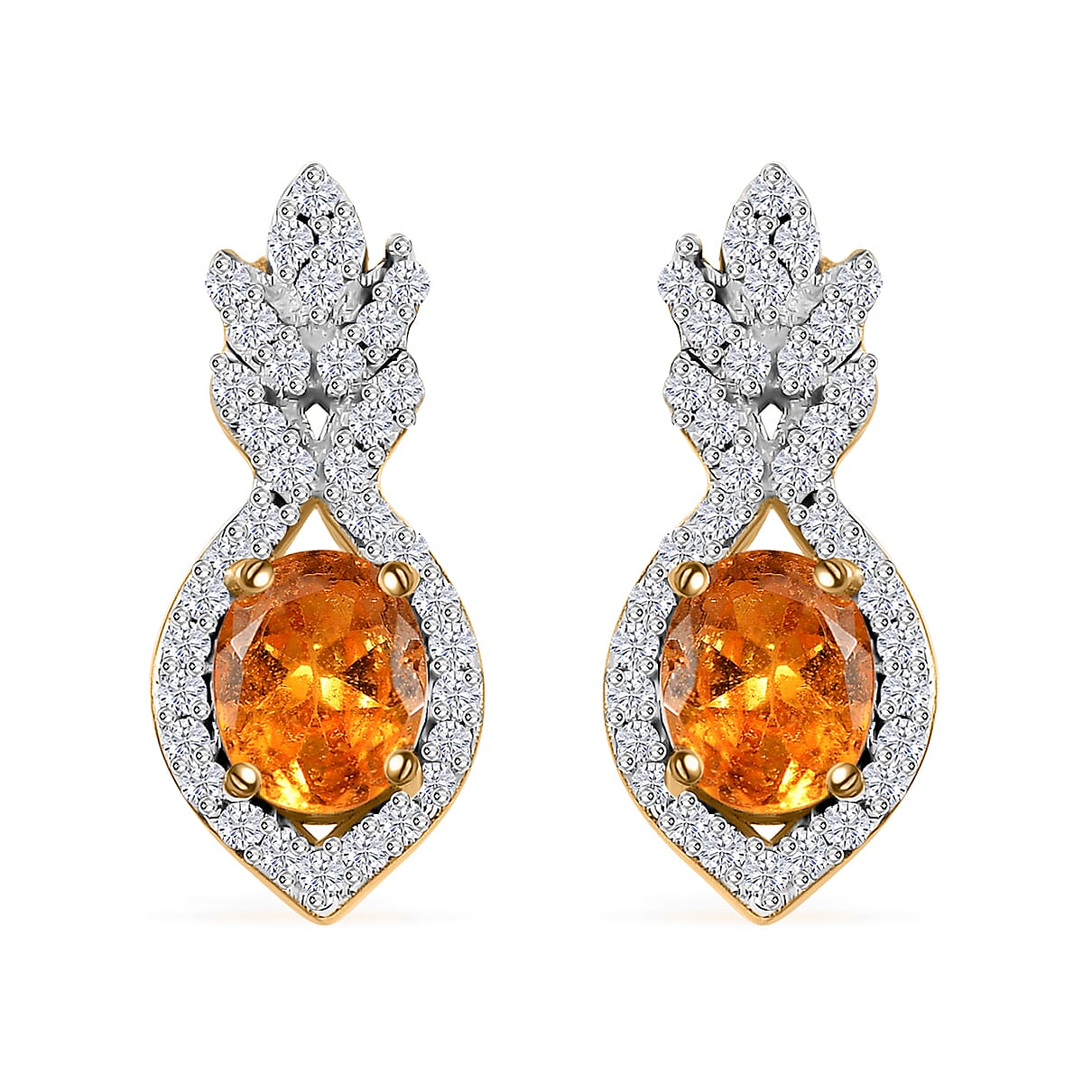 D'Joy Fanta Garnet and White Zircon 1.40 ctw Elegant Earrings in 18K Vermeil Yellow Gold Over Sterling Silver