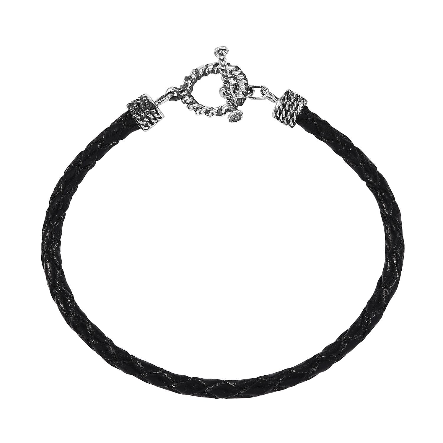 Brown Leather Cord Bracelet in Black Oxidized Sterling Silver (7.25 In)