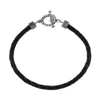 Brown Leather Cord Bracelet in Black Oxidized Sterling Silver (7.25 In)