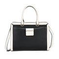 Black with Off-White Genuine Leather Crossbody Bag (11"x5.1"x8.3") with Handle Drop and Shoulder Strap (51") - Sticky add to cart bar