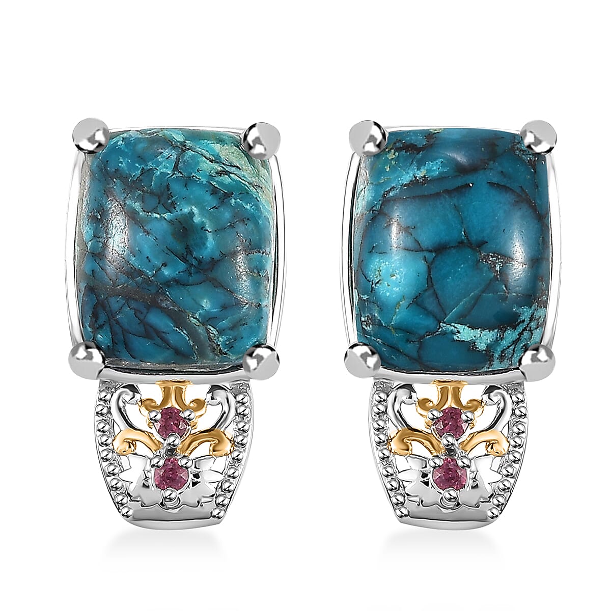 Karis Table Mountain Shadowkite and Orissa Rhodolite Garnet 14.75 ctw Floral Earrings in 18K YG Plated and Platinum Bond