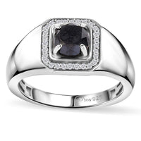 Black Diamond (IR), Diamond Men's Ring in Rhodium Over Sterling Silver (Size 10.0) 1.15 ctw