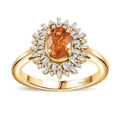 Fanta Garnet, Natural Champagne and White Diamond (0.32 cts) Sunburst Ring in 18K Vermeil YG Over Sterling Silver (Size 8.0) (Del. in 10-12 Days) 1.50 ctw - Sticky add to cart bar