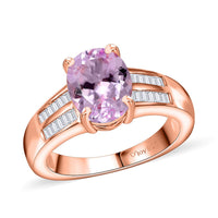 Premium Martha Rocha Kunzite, Diamond (0.20 cts) Statement Ring in 18K Vermeil RG Over Sterling Silver (Size 10.0) 3.00 ctw
