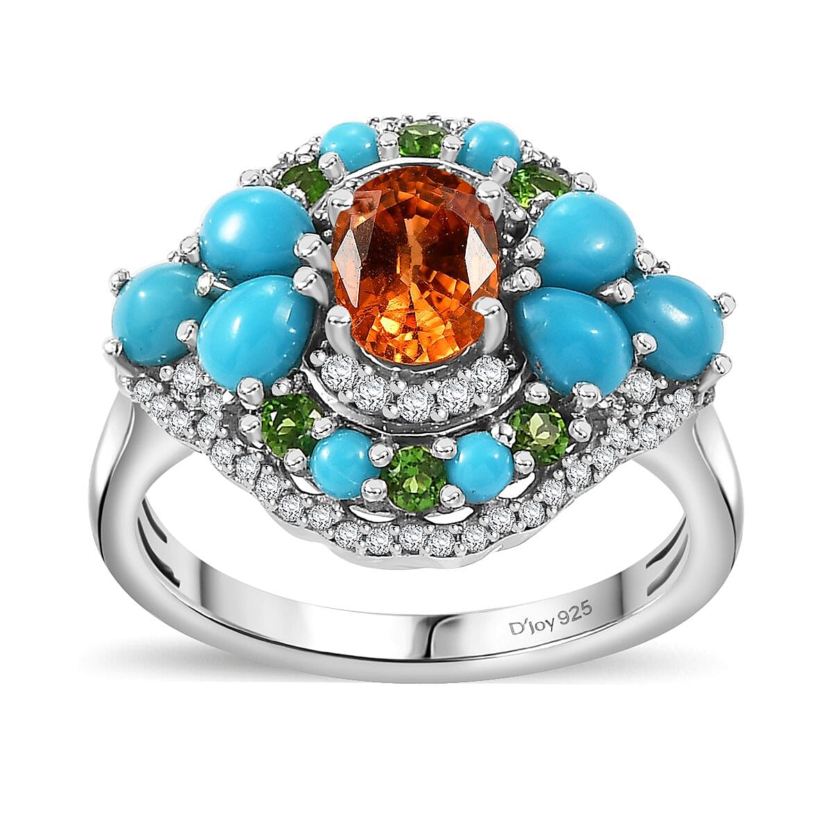 Fanta Garnet, Multi Gemstone Ring in Rhodium Over Sterling Silver (Size 7.0) 3.20 ctw