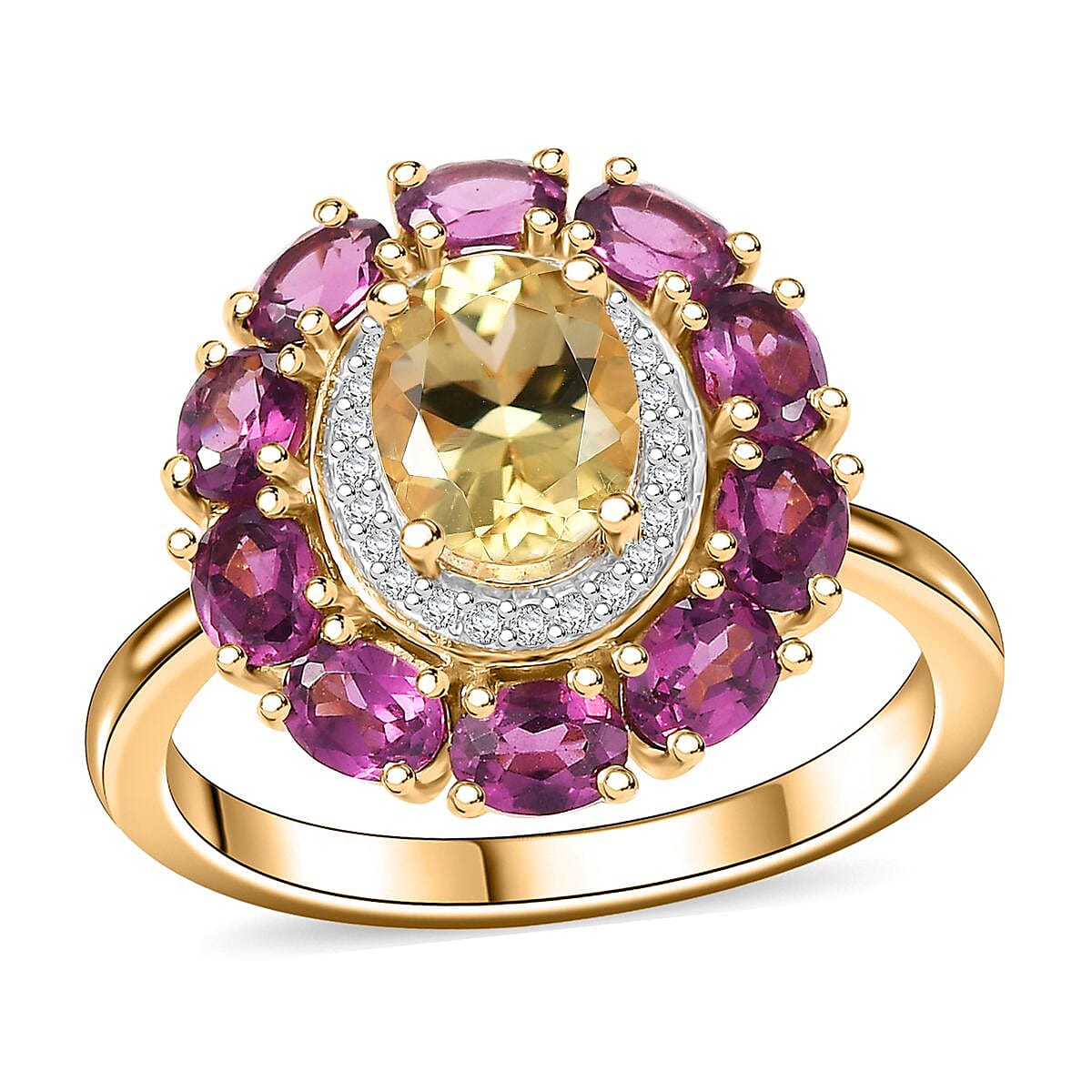 AAA Brazilian Heliodor, Multi Gemstone Ring in 18K Vermeil YG Over Sterling Silver (Size 10.0) 3.35 ctw