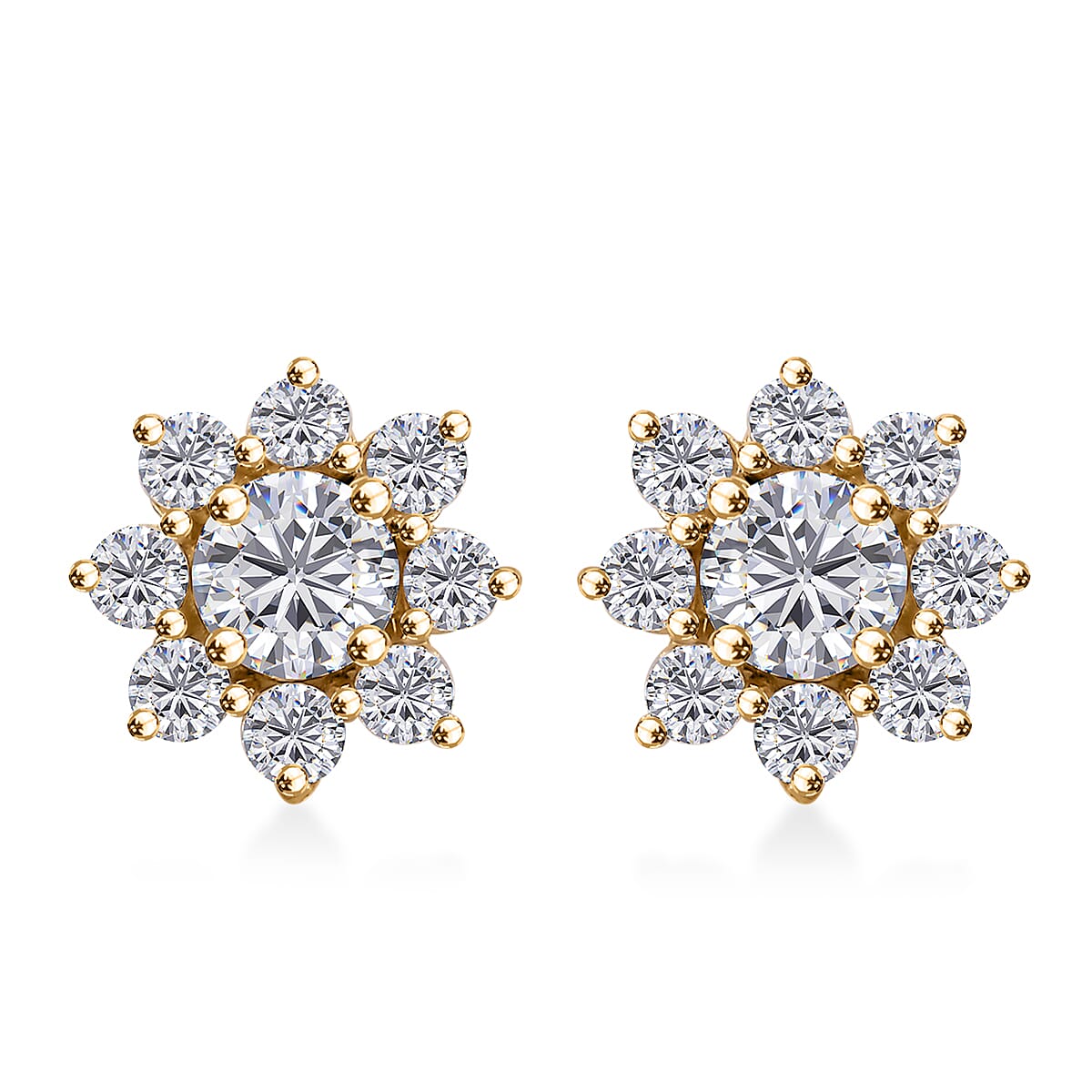 Moissanite 1.90 ctw Flower Earrings in 18K Vermeil Yellow Gold Over Sterling Silver