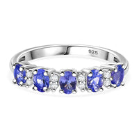 Tanzanite and White Zircon 1.00 ctw Ring in Platinum Over Sterling Silver (Size 10.0)