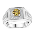 Brazilian Heliodor, Moissanite Men's Ring in Rhodium Over Sterling Silver (Size 10.0) 1.25 ctw - Sticky add to cart bar