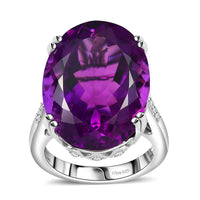 Doorbuster African Amethyst, White Zircon Ring in Rhodium Over Sterling Silver (Size 7.0) 25.00 ctw