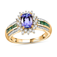 Tanzanite, Multi Gemstone Ring in 18K Vermeil YG Over Sterling Silver (Size 7.0) 1.90 ctw