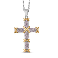 Doorbuster Simulated Diamond Cross Necklace (20-22 Inches) in Dualtone 3.50 ctw