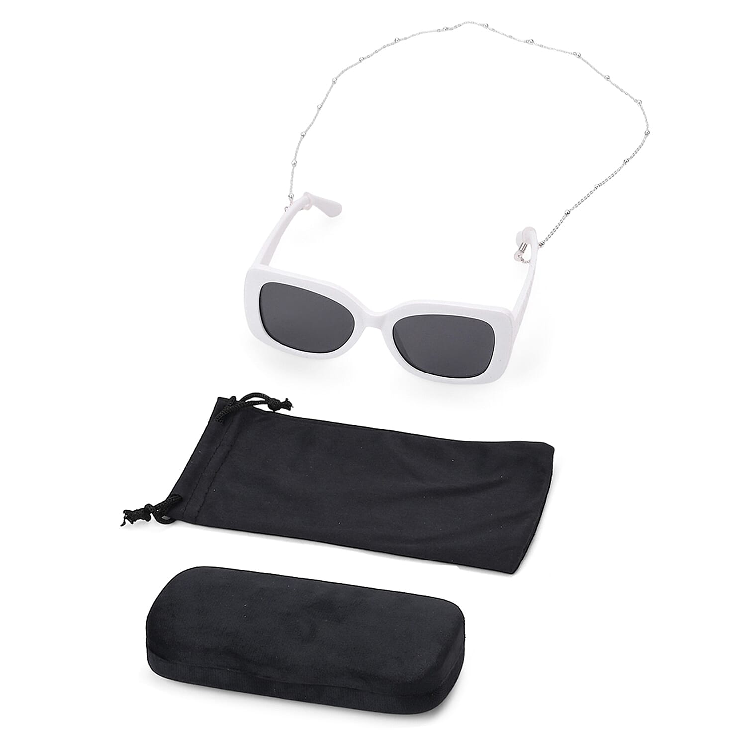 UV400 Polarized Sunglass with Chain and Storage Bag- Silver