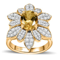 Brazilian Heliodor, Moissanite Ring in 18K Vermeil YG Over Sterling Silver (Size 10.0) 2.50 ctw