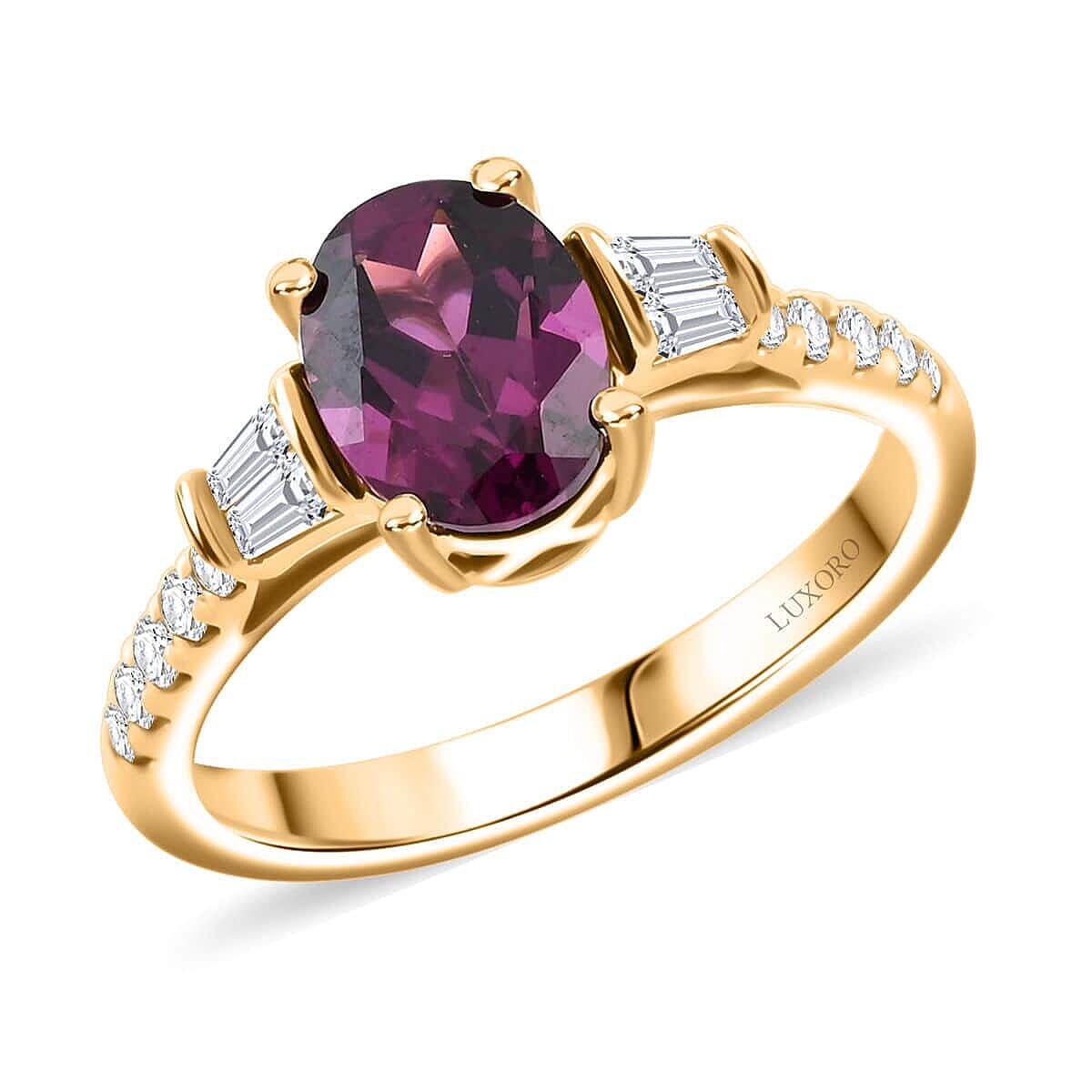 Certified & Appraised Luxoro AAA Radiant Ember Garnet and G-H I2 Diamond 1.75 ctw Ring in 10K Yellow Gold