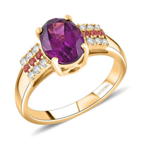 Certified & Appraised Luxoro AAA Radiant Ember Garnet, Padparadscha Sapphire and G-H I2 Diamond 2.60 ctw Ring in 10K Yellow Gold 4.15 Grams