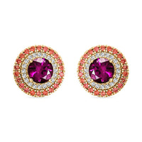 Luxoro AAA Radiant Ember Garnet, Padparadscha Sapphire and G-H I2 Diamond 3.60 ctw Earrings in 10K Yellow Gold