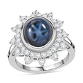 Blue Star Sapphire (DF) and Moissanite 6.80 ctw Ring in Rhodium Over Sterling Silver (Size 10.0) - Sticky add to cart bar