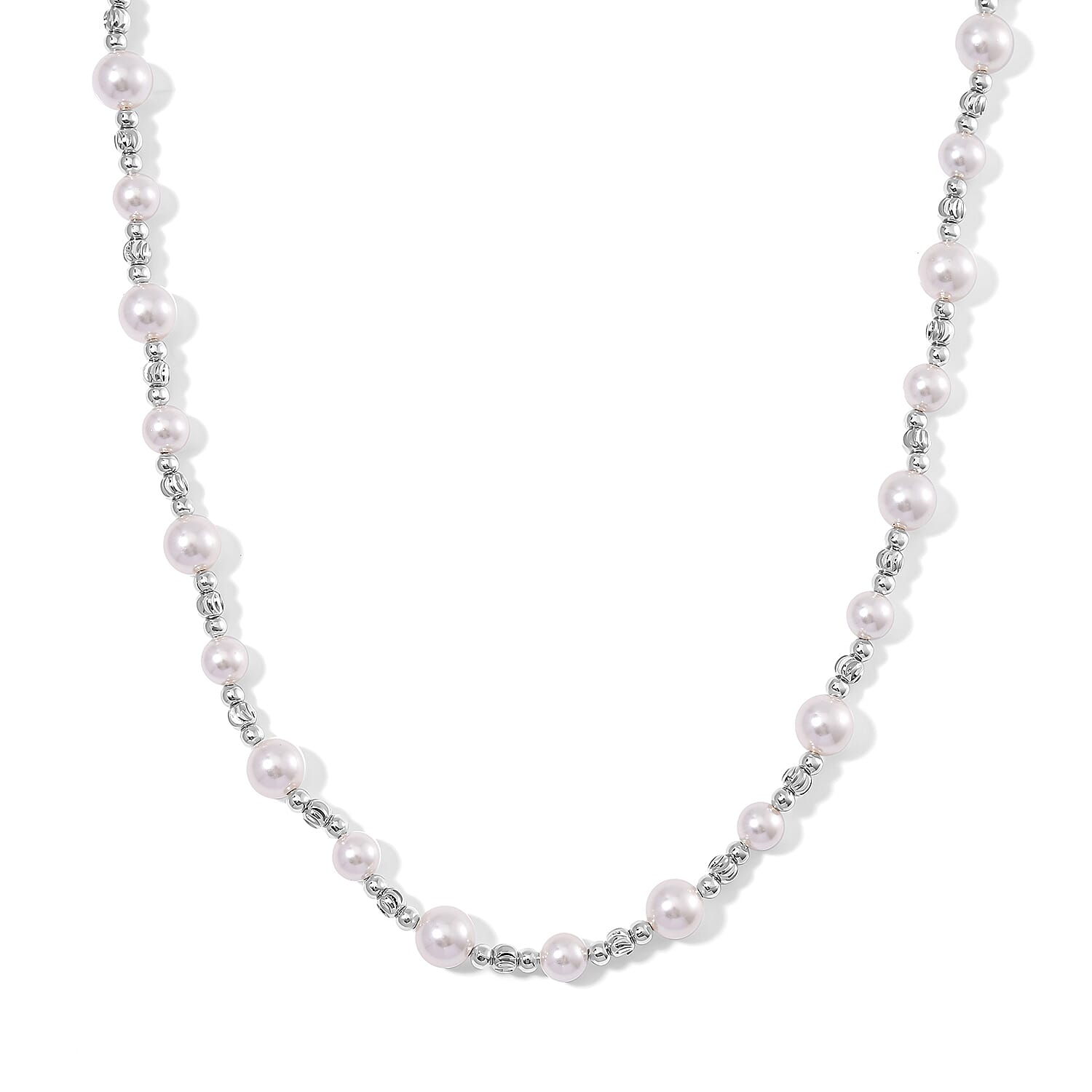 White Color Shell Pearl Necklace (20 Inches) in Silvertone