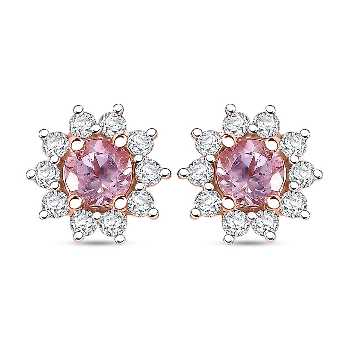D'Joy Narsipatnam Pink Spinel and Moissanite 1.00 ctw Sunburst Stud Earrings in 18K Vermeil Rose Gold Over Sterling Silver