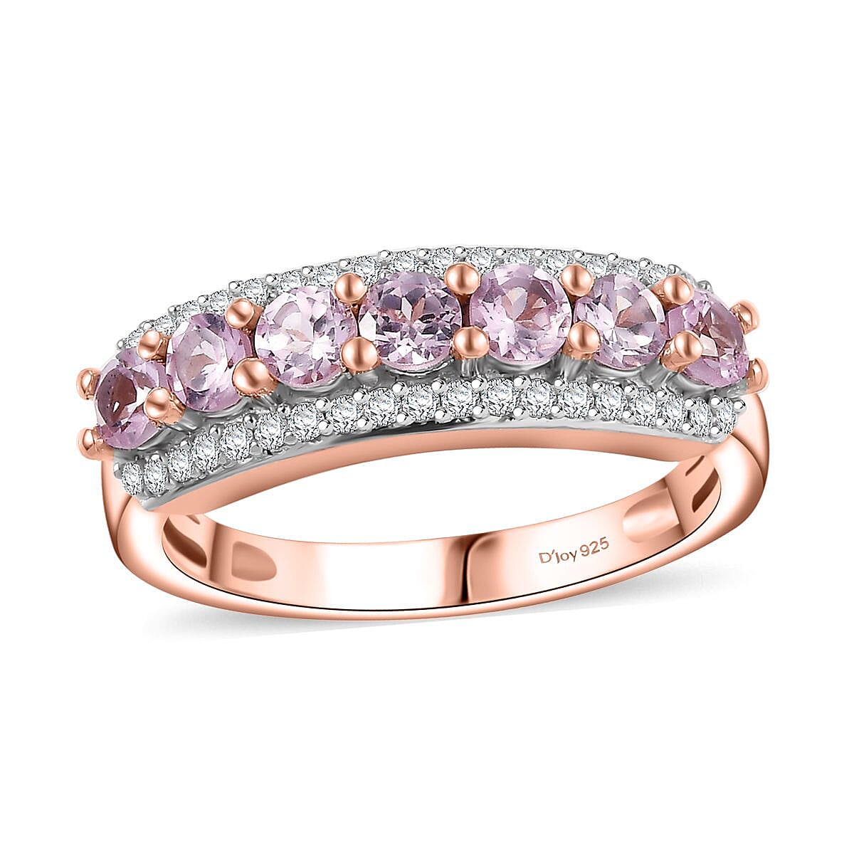Narsipatnam Pink Spinel, Moissanite Ring in 18K Vermeil RG Over Sterling Silver (Size 7.0) 1.25 ctw