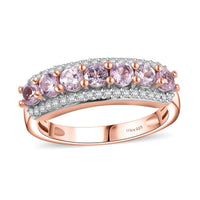 Narsipatnam Pink Spinel, Moissanite Ring in 18K Vermeil RG Over Sterling Silver (Size 7.0) 1.25 ctw