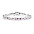 D'Joy Moissanite (Rnd 5mm), Madagascar Pink Sapphire Bracelet in Rrhodium Over Sterling Silver (7.25 In) 12.00 ctw - Sticky add to cart bar