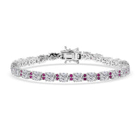 D'Joy Moissanite (Rnd 5mm), Madagascar Pink Sapphire Bracelet in Rrhodium Over Sterling Silver (7.25 In) 12.00 ctw