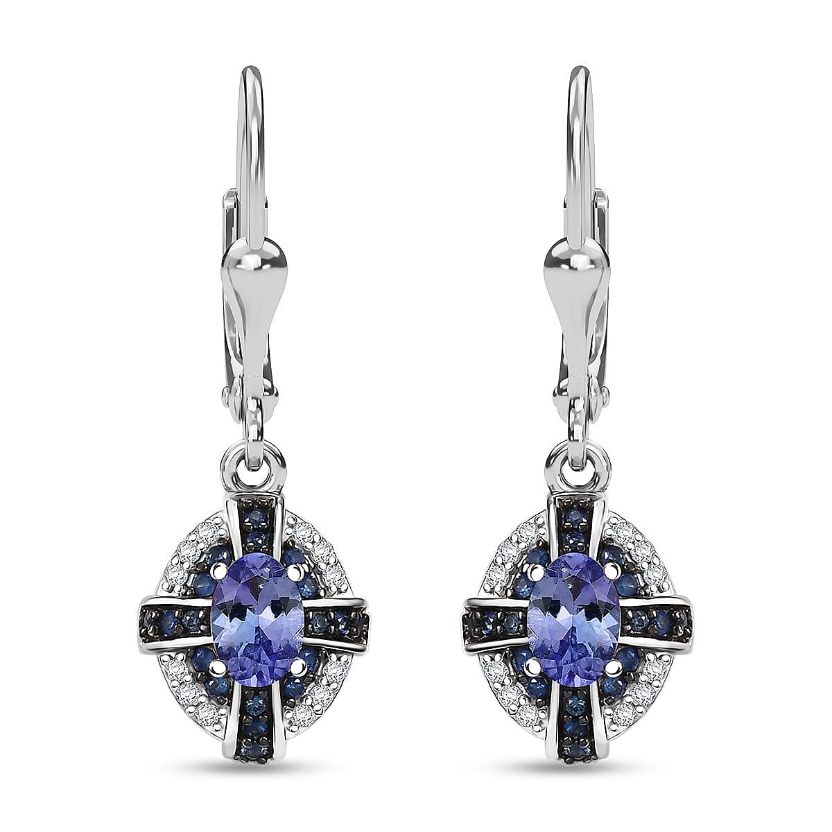 Tanzanite and Multi Genstone 1.40 ctw Lever Back Earring in Rhodium Over Sterling Silver