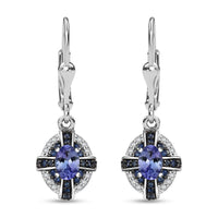 Tanzanite and Multi Genstone 1.40 ctw Lever Back Earring in Rhodium Over Sterling Silver